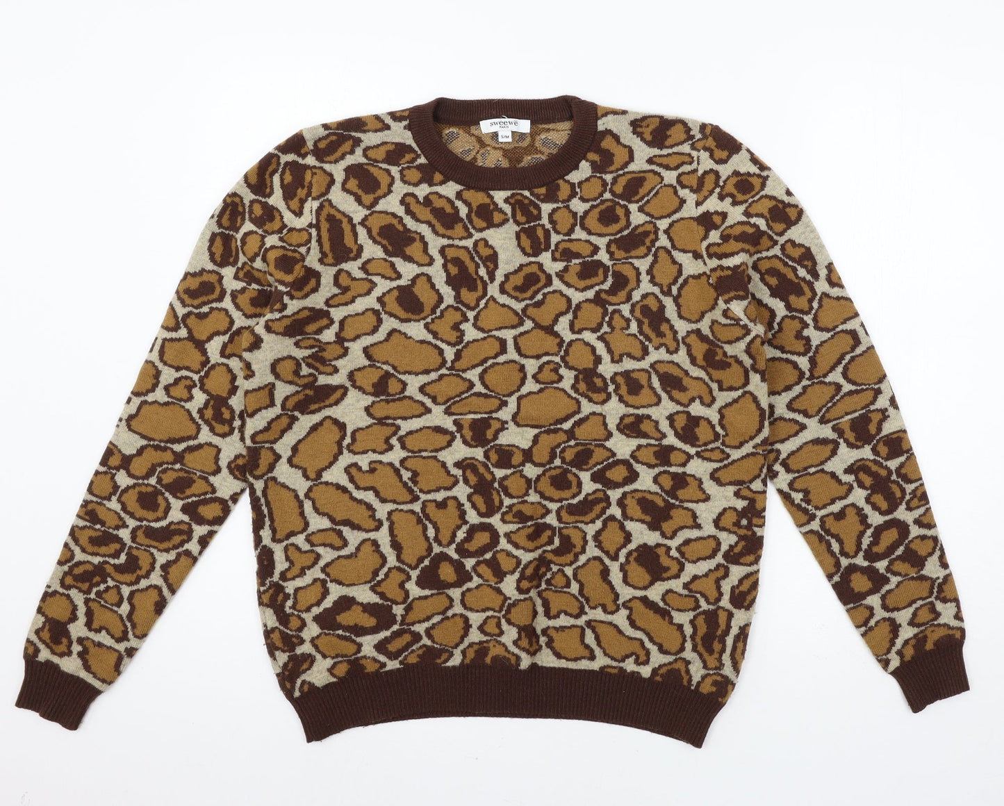 sweewe Womens Brown Animal Print Knit Pullover Jumper Size S