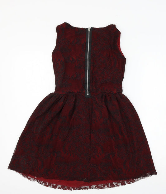 Love Womens Red Floral Lace Basic Blouse Size S