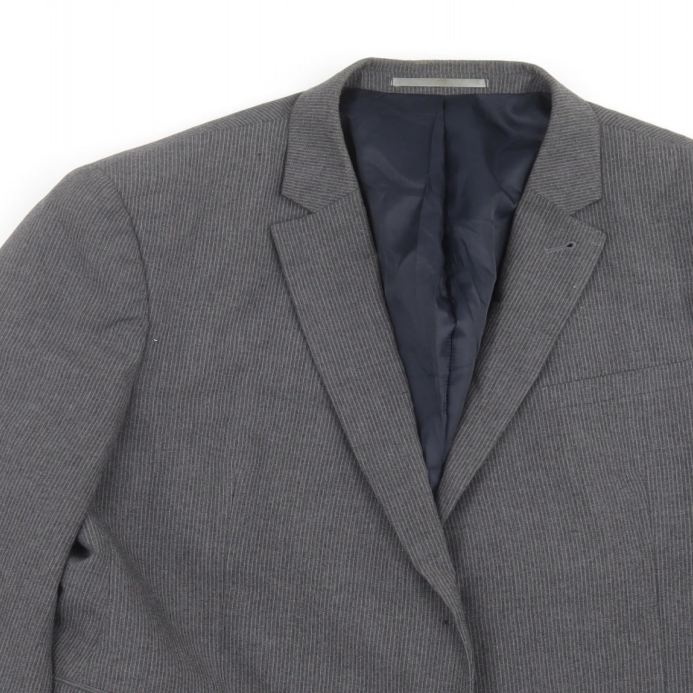 Cedar Wood State Mens Grey Striped  Jacket Suit Jacket Size 44