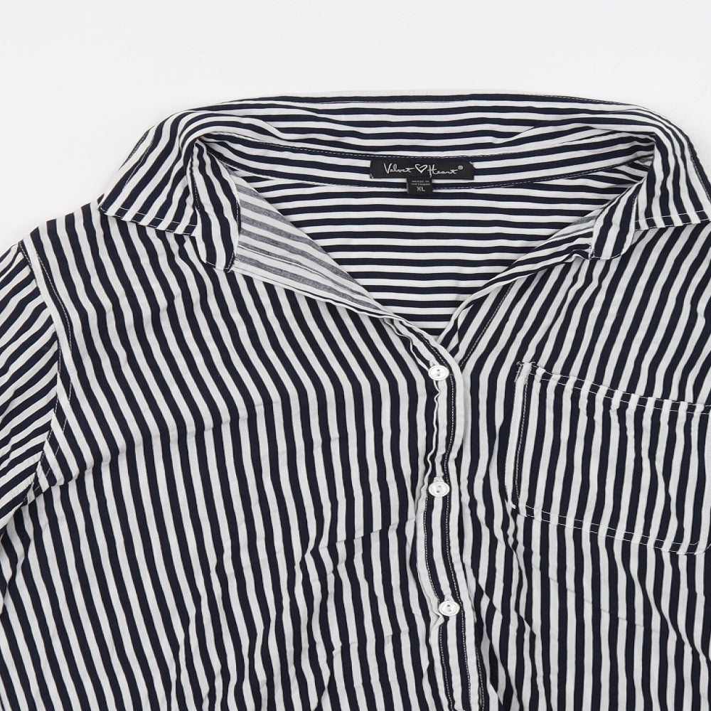 Velvet Heart Womens Blue Striped  Basic Button-Up Size XL