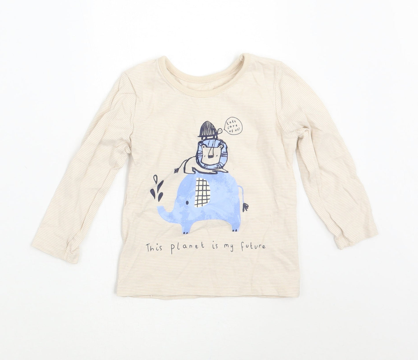 George Baby Beige Striped  Basic T-Shirt Size 9-12 Months