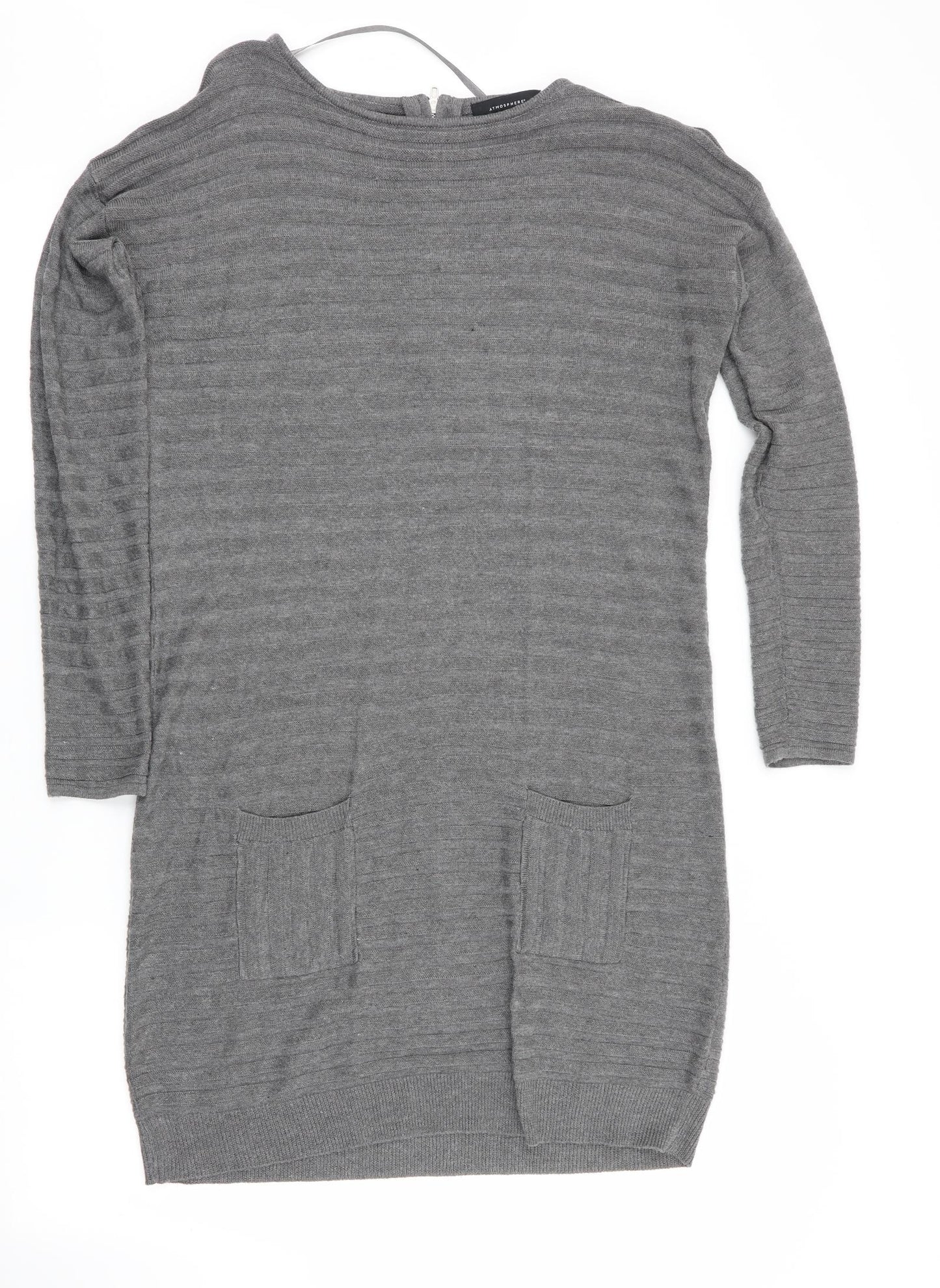 Atmosphere Womens Grey Striped  Jumper Dress  Size 10  - Back Zip