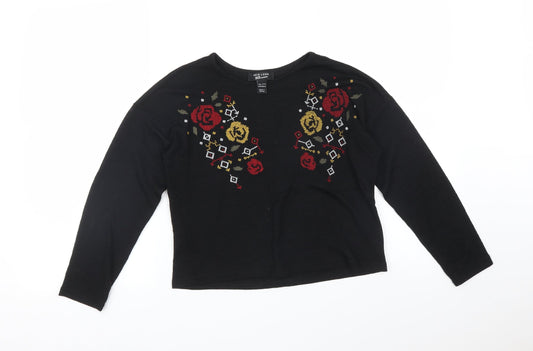 New Look Girls Black Geometric  Cropped T-Shirt Size 12-13 Years