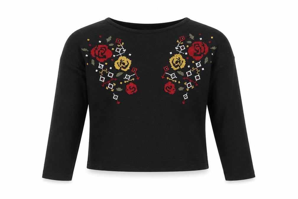 New Look Girls Black Geometric  Cropped T-Shirt Size 12-13 Years