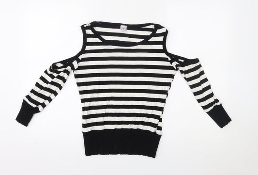 rebel rebel Womens White Striped  Pullover Jumper Size 12  - shoulder cut outs