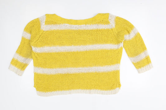 encuentro Womens Yellow Striped  Pullover Jumper Size M