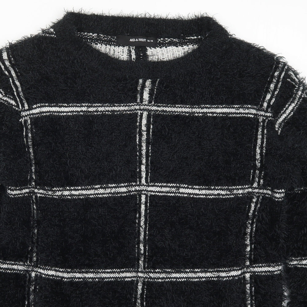 AKD A WEST Womens Black Check Knit Pullover Jumper Size 14