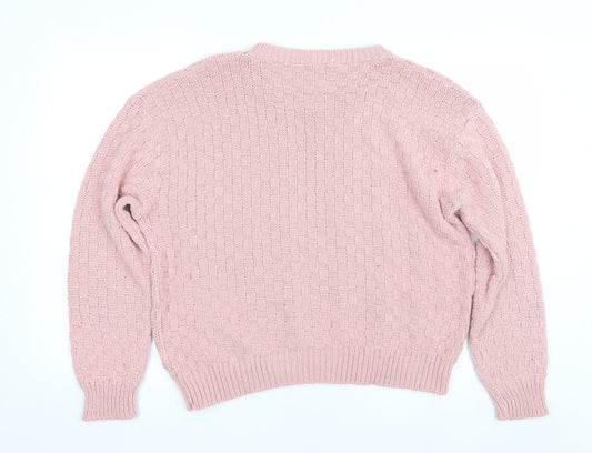 be jealous Womens Pink Check  Pullover Jumper Size XL