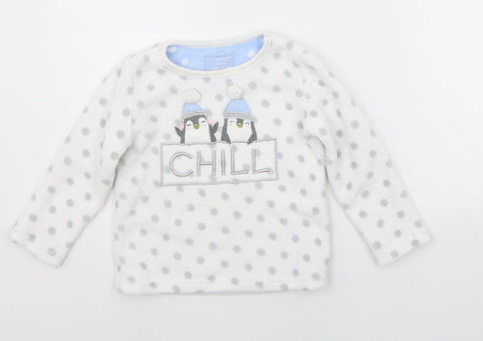 Primark Girls White Polka Dot  Top Pyjama Top Size 3-4 Years  - PENGUIN