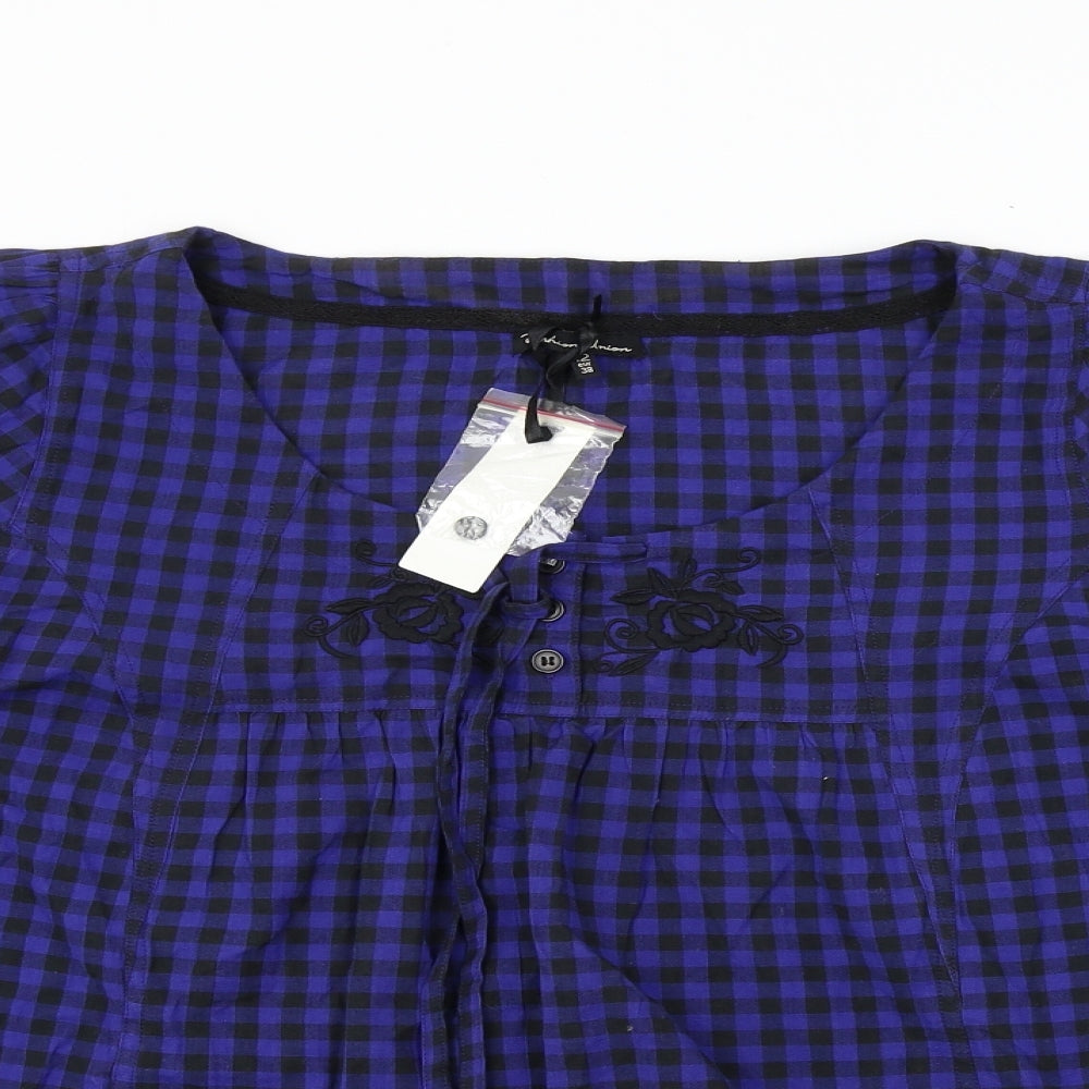Fashion Union  Womens Blue Check  Basic Blouse Size 12