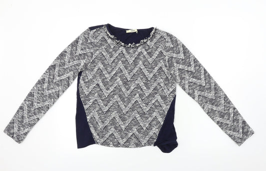 Oasis  Womens Blue Geometric  Basic T-Shirt Size S