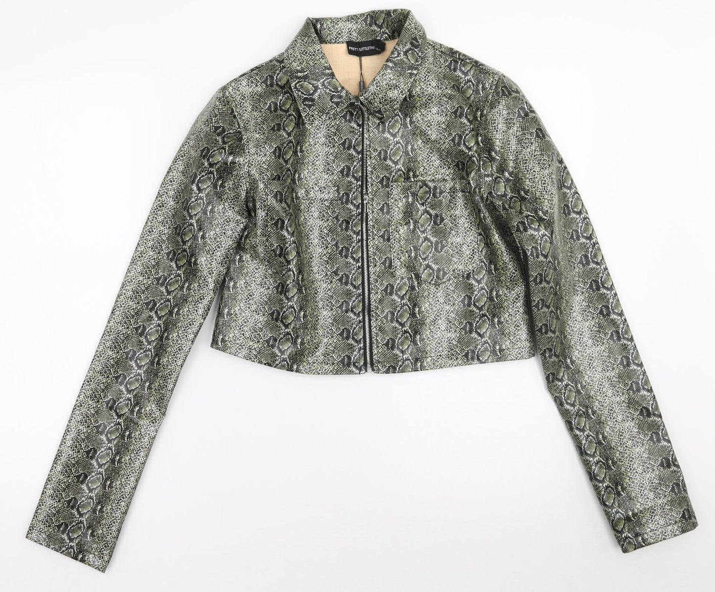 PRETTYLITTLETHING Womens Green Animal Print  Jacket Coat Size 6