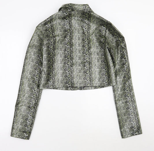 PRETTYLITTLETHING Womens Green Animal Print  Jacket Coat Size 6
