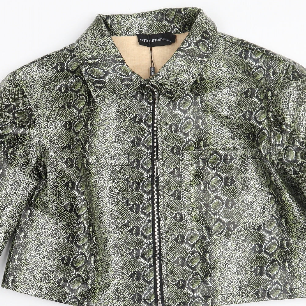 PRETTYLITTLETHING Womens Green Animal Print  Jacket Coat Size 6