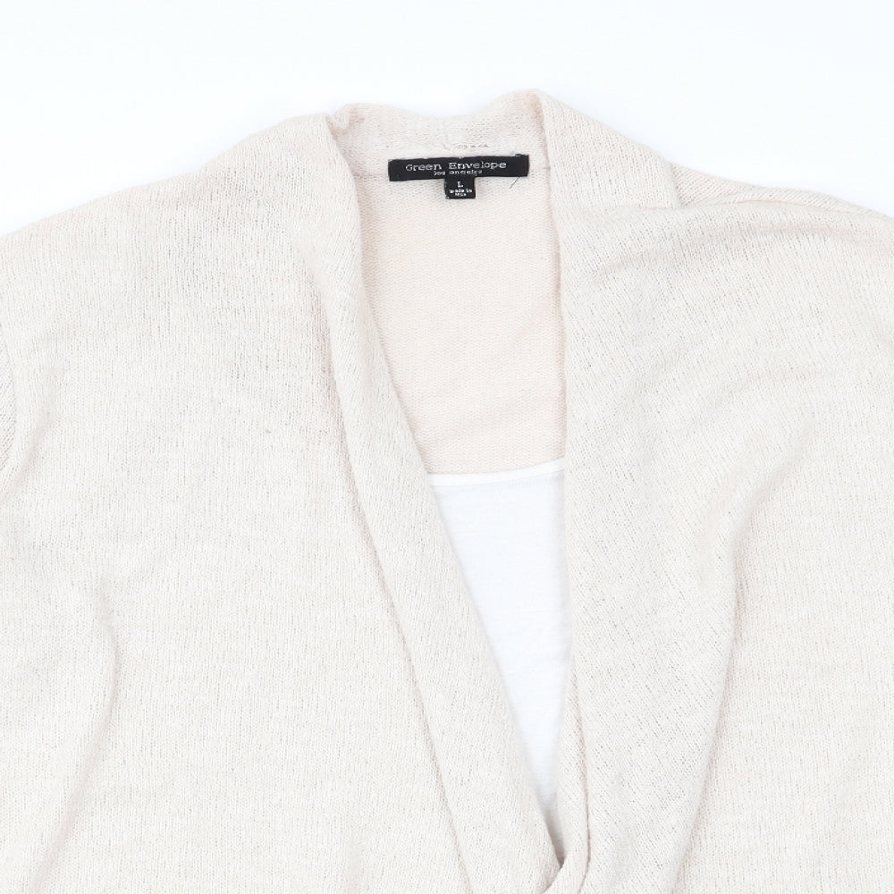 Green Envelope Womens Beige   Pullover Jumper Size L  - Faux T-shirt Front
