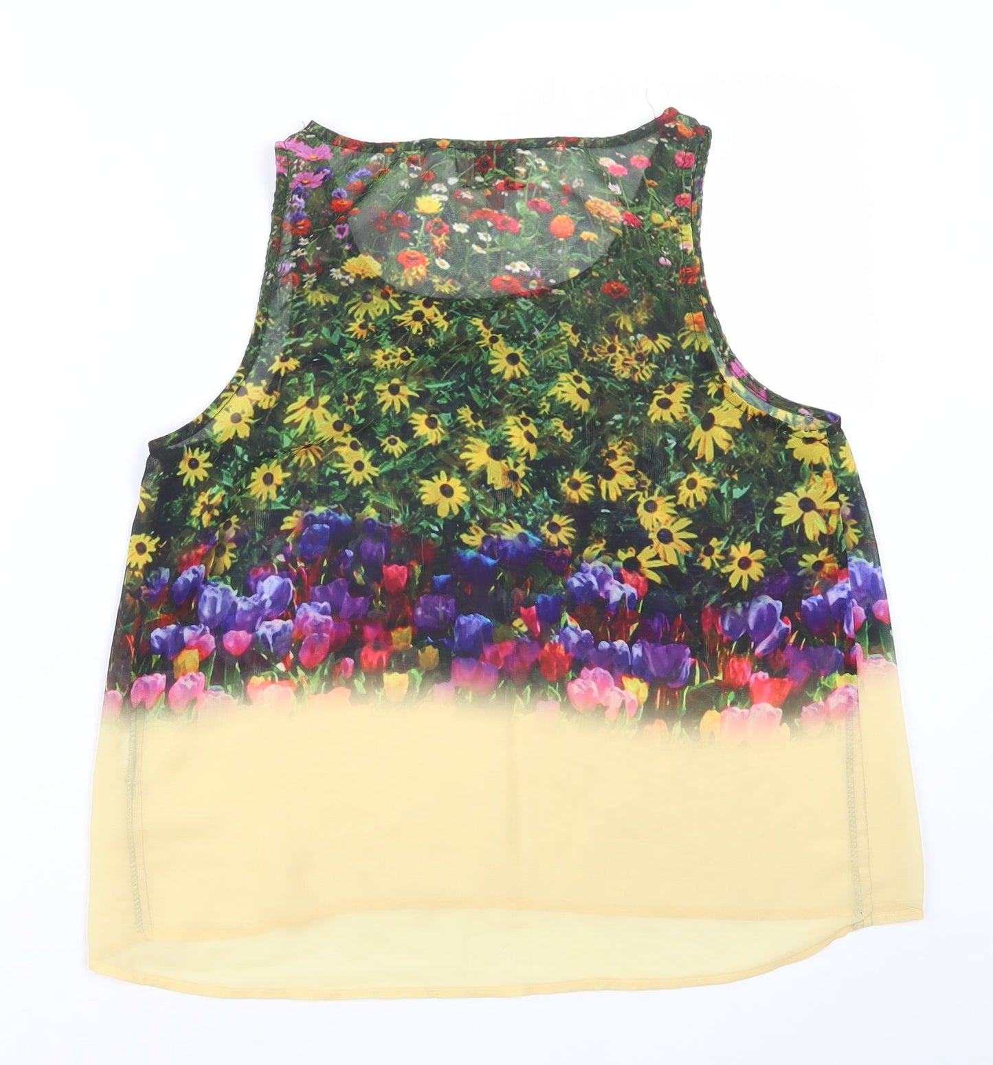 Neon Rose Womens Yellow Floral  Basic Tank Size 8