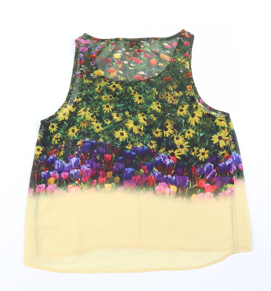Neon Rose Womens Yellow Floral  Basic Tank Size 8