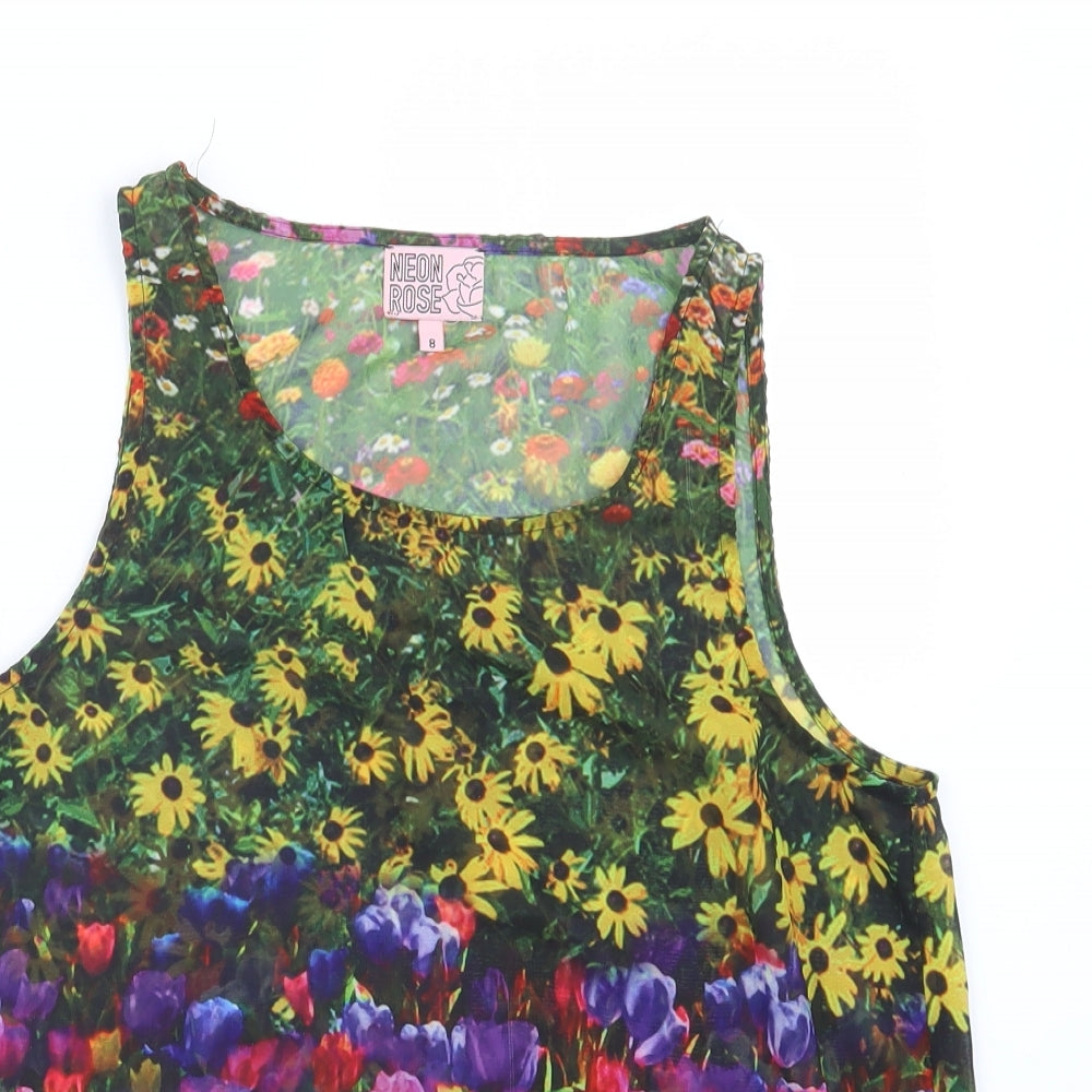 Neon Rose Womens Yellow Floral  Basic Tank Size 8