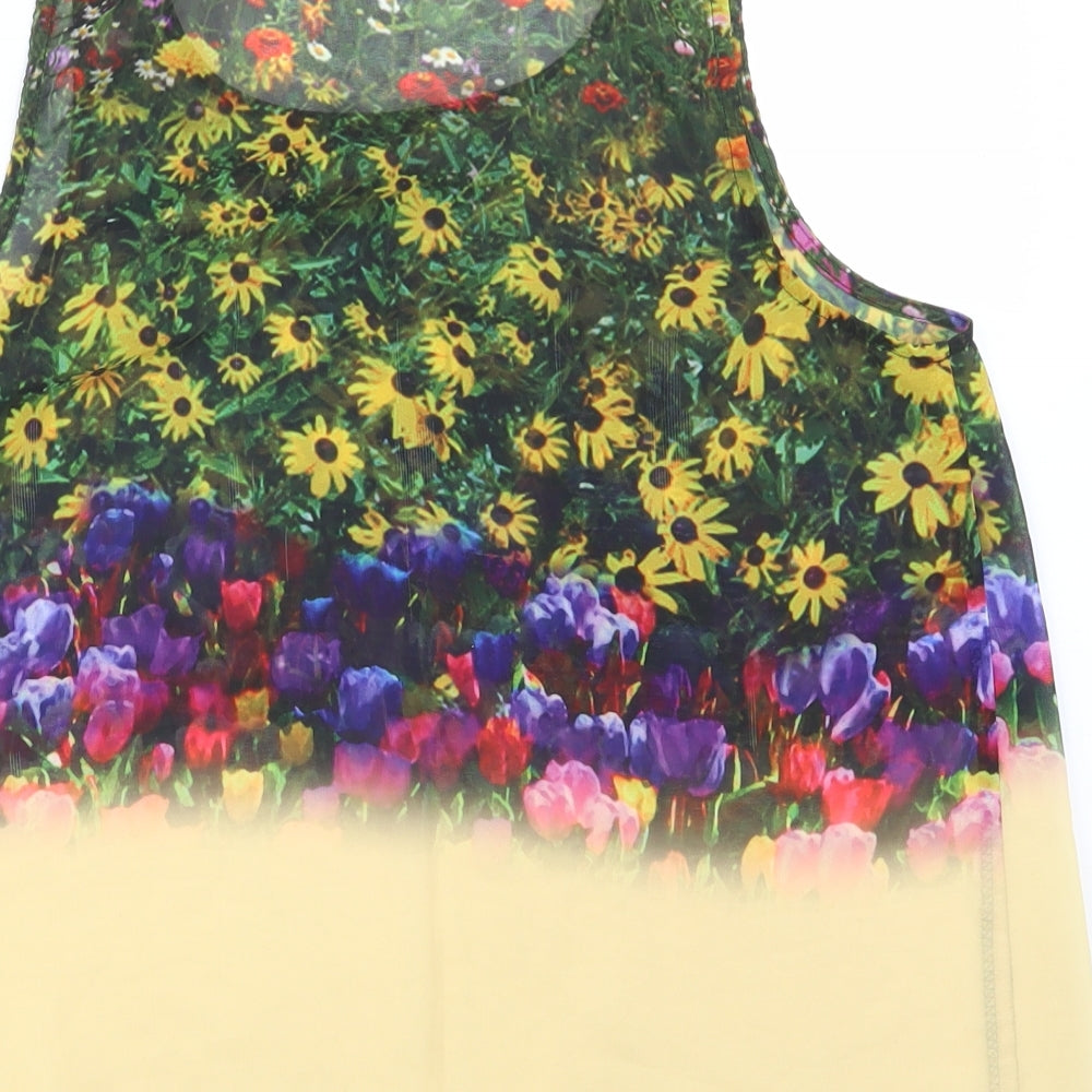 Neon Rose Womens Yellow Floral  Basic Tank Size 8