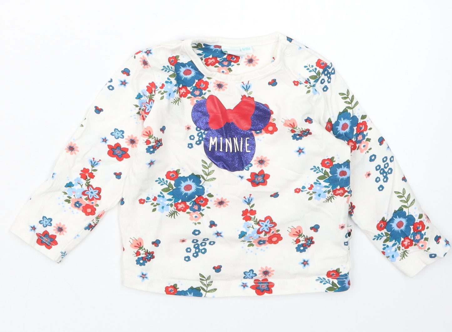Disney Baby Girls White Floral  Basic T-Shirt Size 6-9 Months  - Minnie Mouse