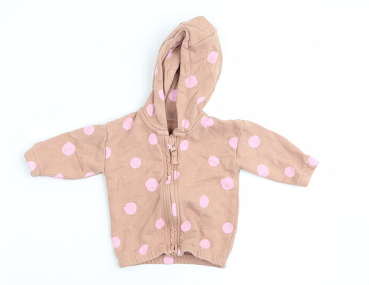 Asda George Girls Beige Polka Dot  Full Zip Jumper Size 0-3 Months