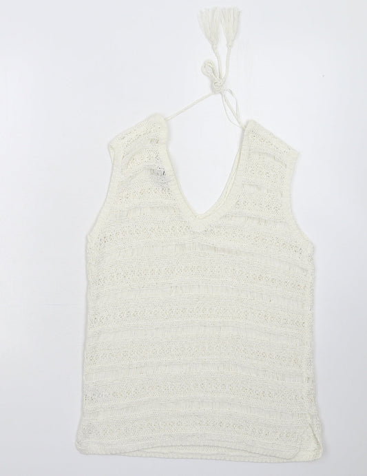 M&Co Womens White  Knit Pullover Jumper Size 10