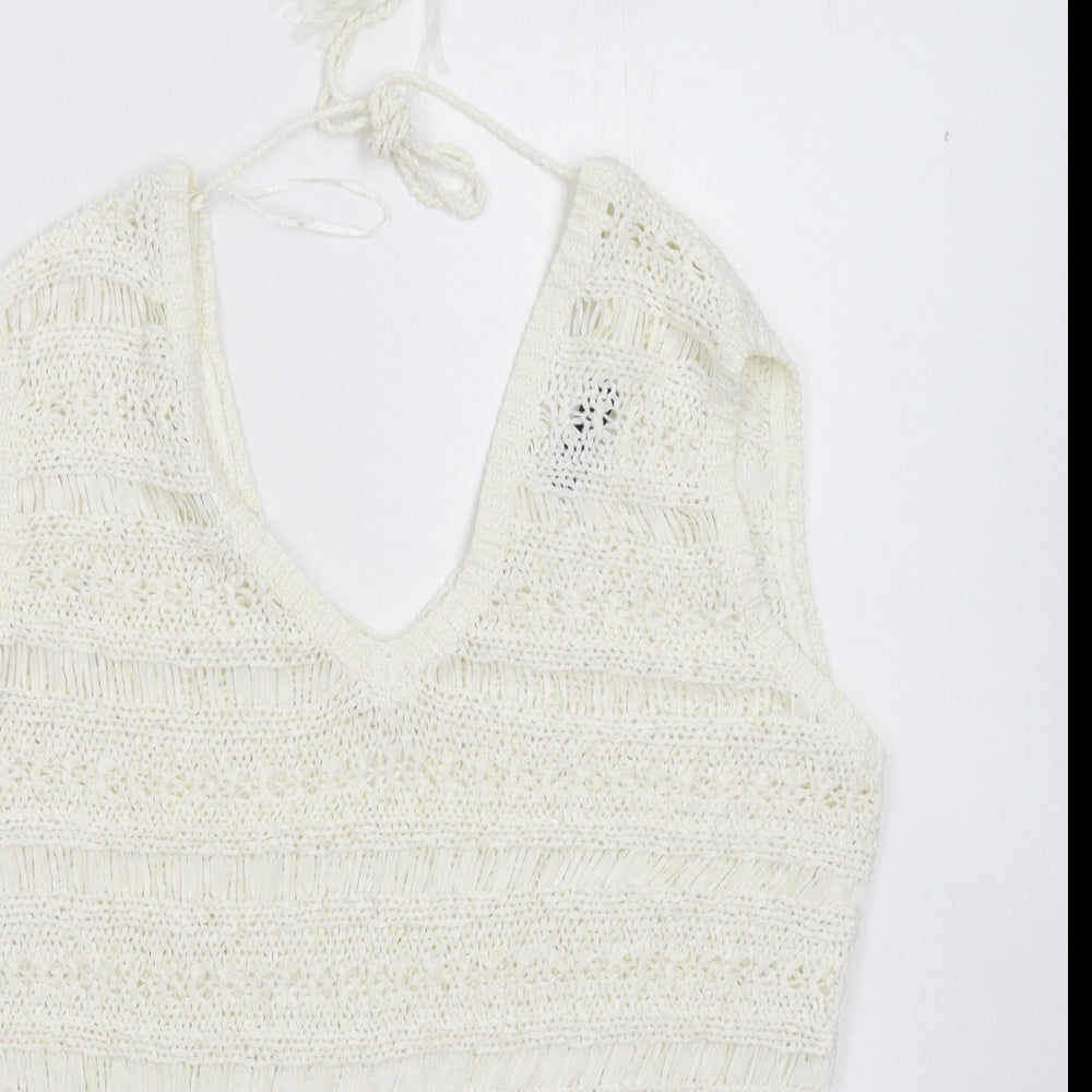 M&Co Womens White  Knit Pullover Jumper Size 10
