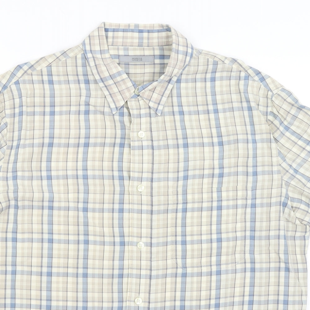 M&S Mens Grey Check   Button-Up Size M