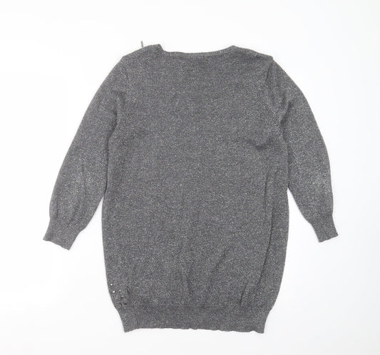 Wallis Womens Silver  Knit Pullover Jumper Size S  - studded detail