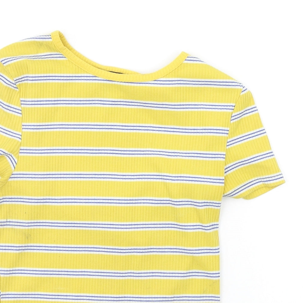 New Look Womens Yellow Striped  Basic T-Shirt Size 6