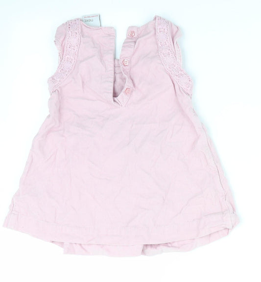 NEXT Girls Pink  Corduroy Pinafore/Dungaree Dress  Size 12-18 Months  - Lace trim