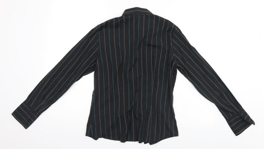 New Look Womens Black Striped  Basic Button-Up Size 10