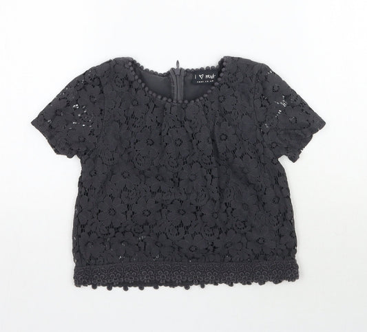 NEXT Girls Grey Floral Lace Basic Blouse Size 7 Years