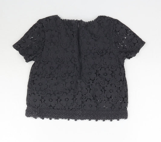 NEXT Girls Grey Floral Lace Basic Blouse Size 7 Years