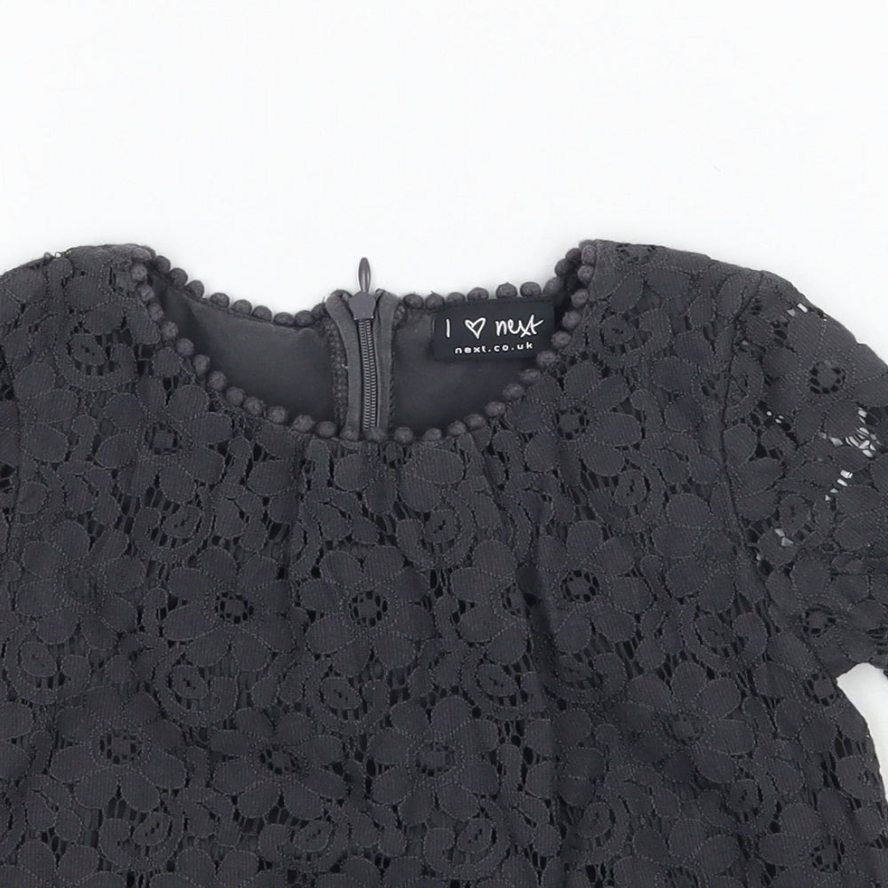 NEXT Girls Grey Floral Lace Basic Blouse Size 7 Years