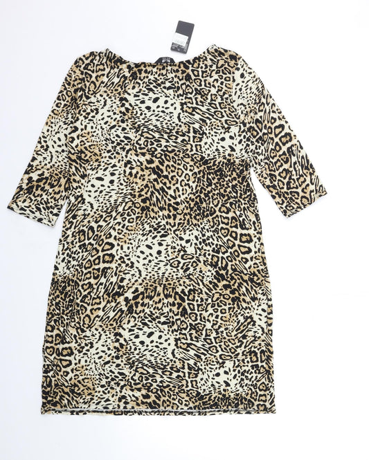 k&d Womens Brown Animal Print  Basic T-Shirt Size 16