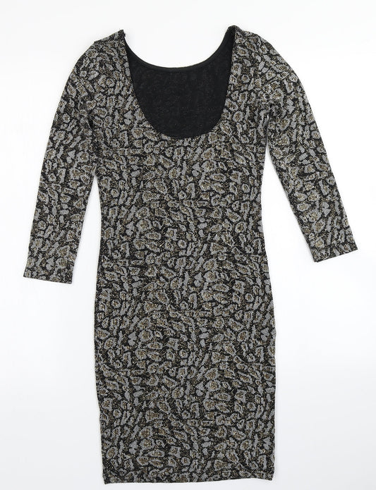 Topshop Womens Black Animal Print  Bodycon  Size 8