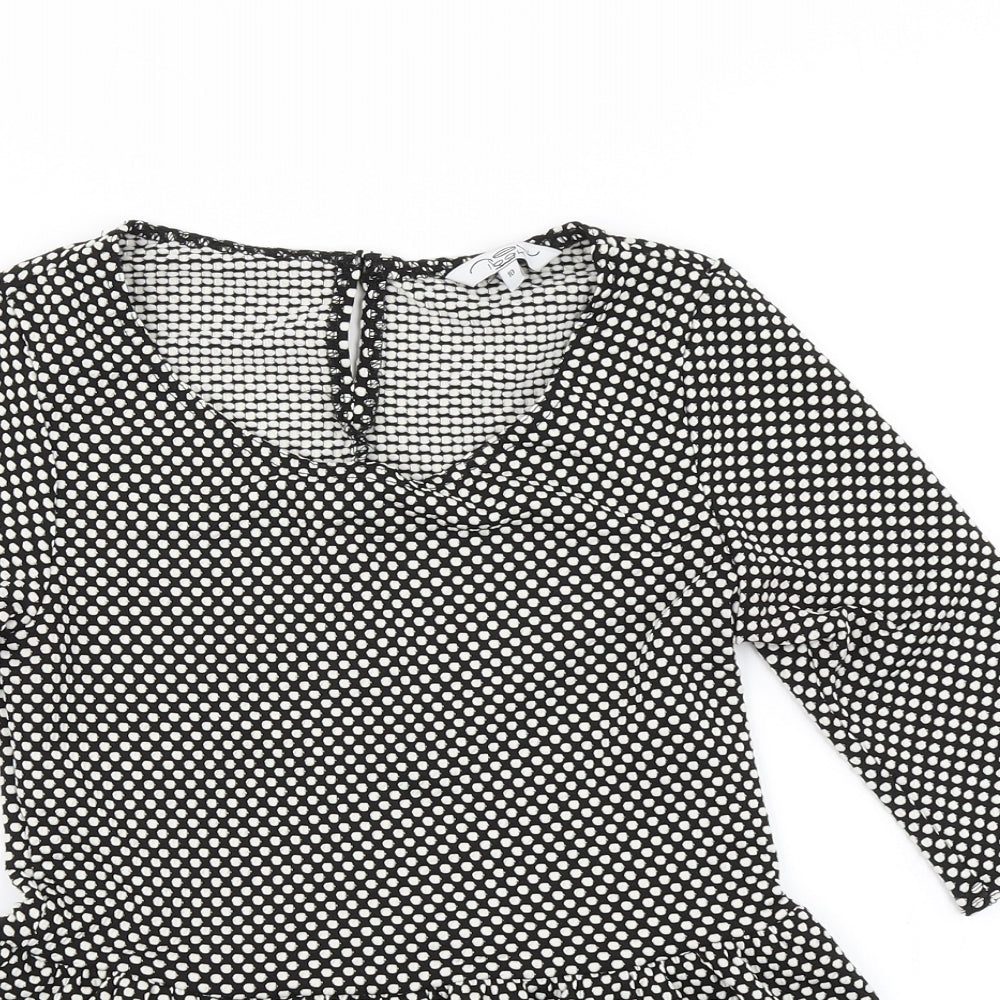 New Look Womens Black Polka Dot  Basic T-Shirt Size 10  - Peplum