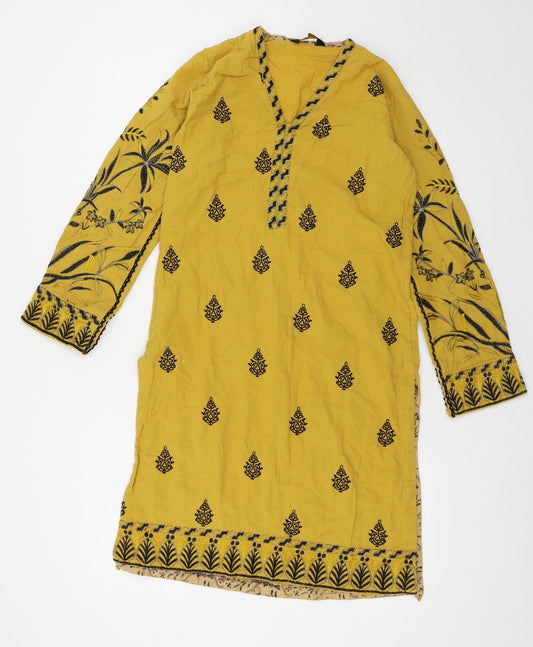 Jacquard Womens Yellow Geometric  Basic Blouse Size S