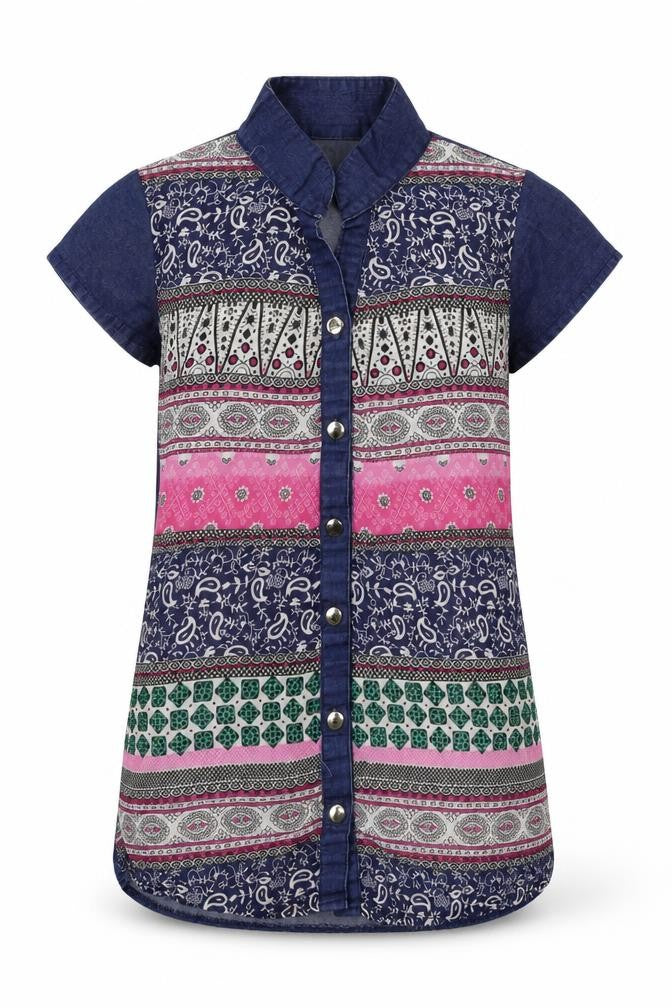 Zola Girls Blue Geometric  Basic Button-Up Size S