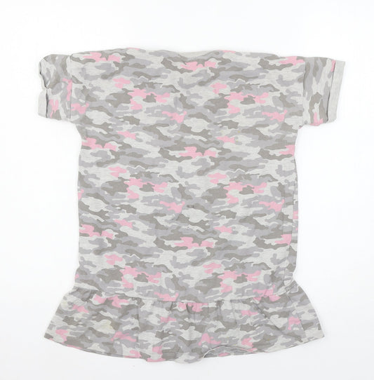 George Girls Grey Camouflage Jersey Basic T-Shirt Size 7-8 Years