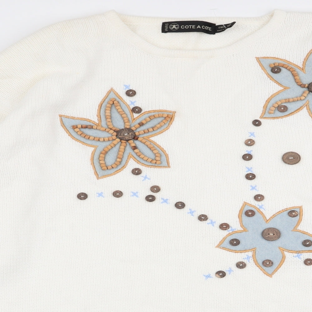 cote a cote Womens White Geometric  Pullover Jumper One Size