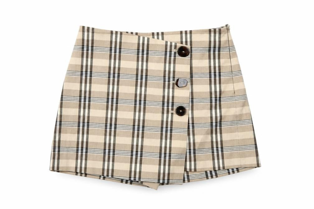 MNG Womens Brown Check  Cut-Off Shorts Size 30 in