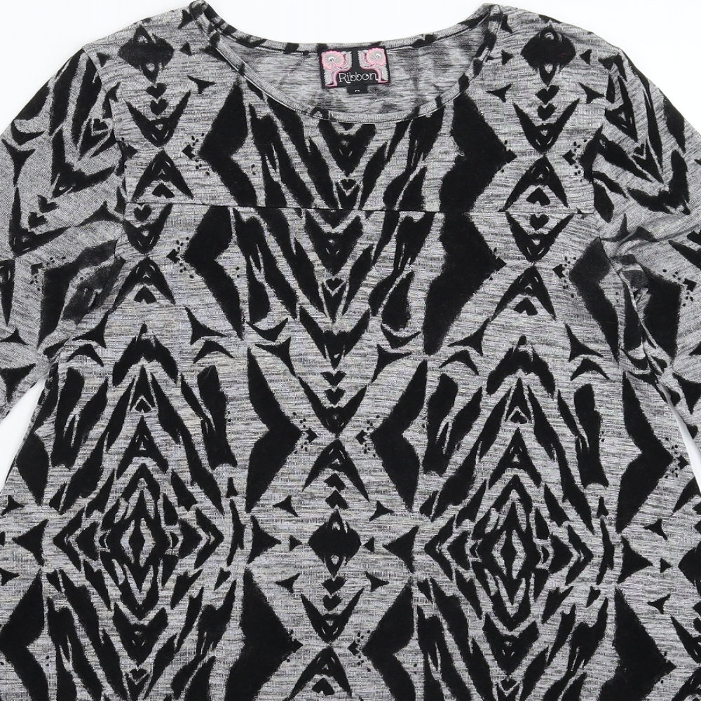 Ribbon Womens Grey Geometric Knit Jumper Dress  Size 8