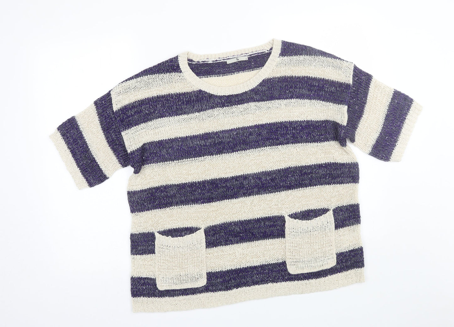 Ti Womens Purple Striped  Pullover Jumper Size 16