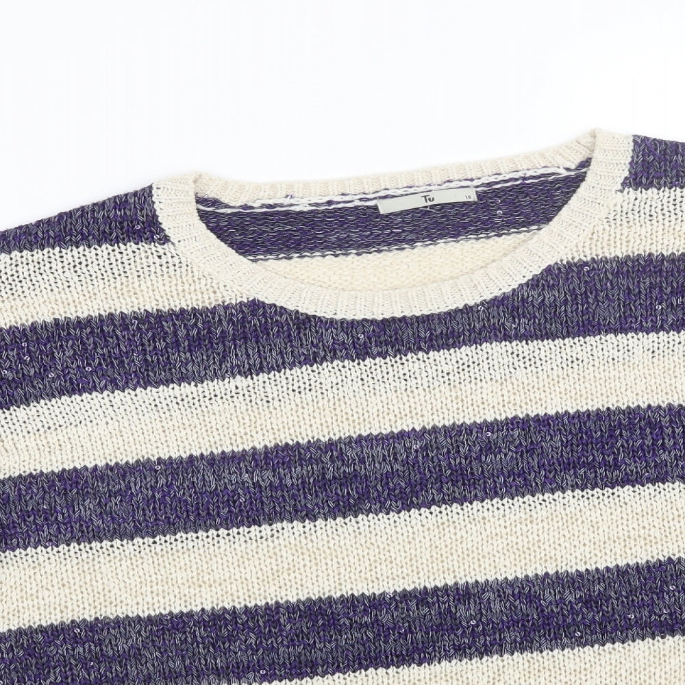 Ti Womens Purple Striped  Pullover Jumper Size 16
