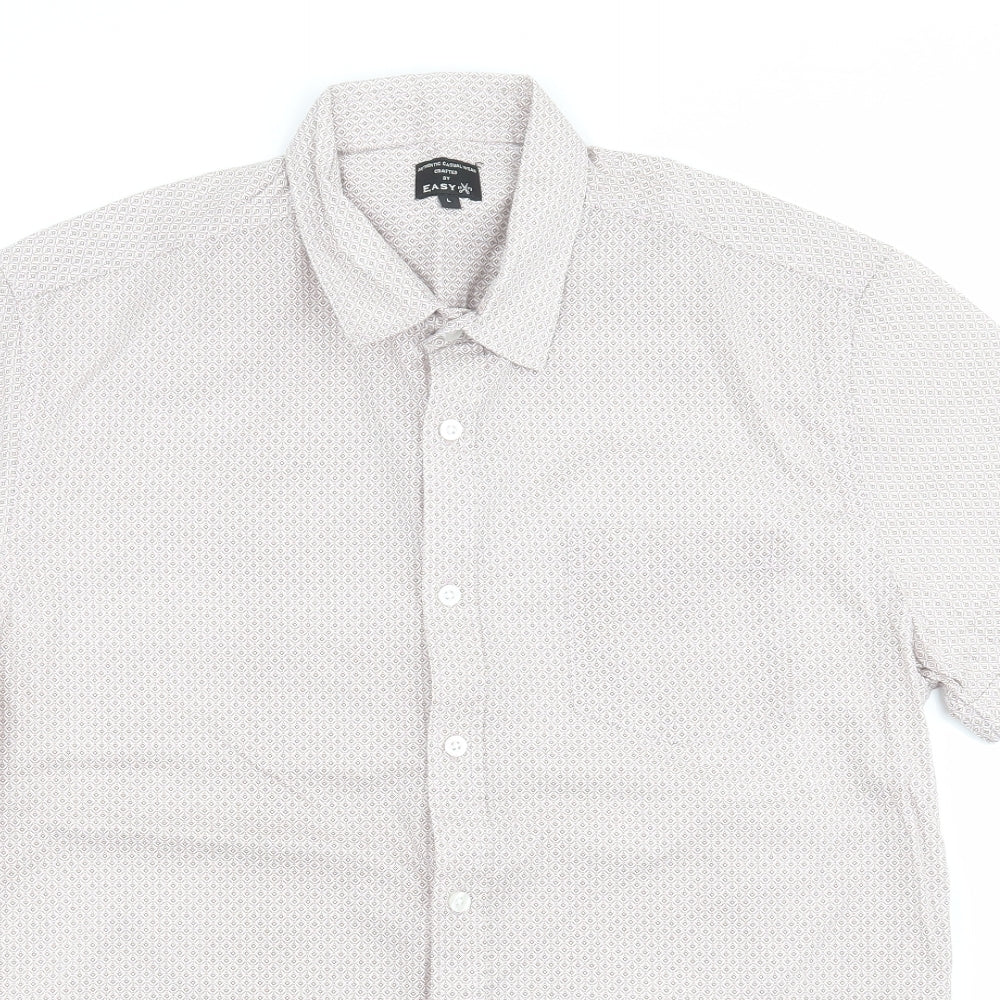 Easy Mens Brown Geometric   Button-Up Size L