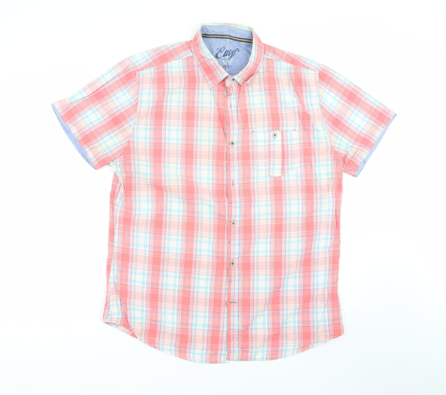 Easy Mens Pink Check   Button-Up Size L