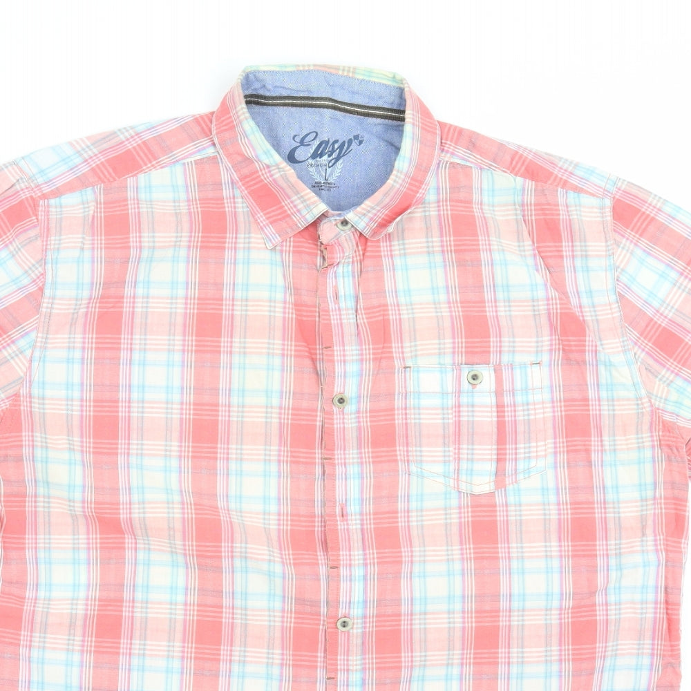 Easy Mens Pink Check   Button-Up Size L