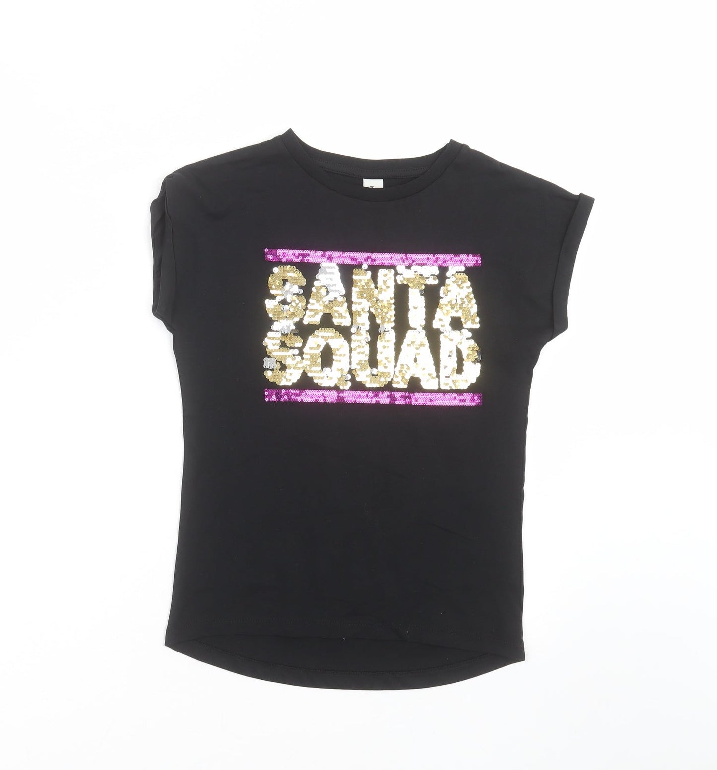 TU Girls Black   Basic T-Shirt Size 9 Years  - Santa Squad